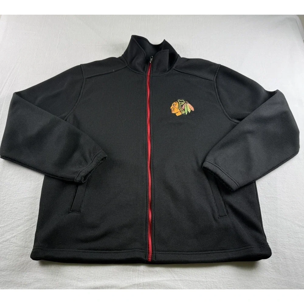 Chicago Blackhawks NHL Official Full Zip Hockey Waffle Knit Jacket Size XL